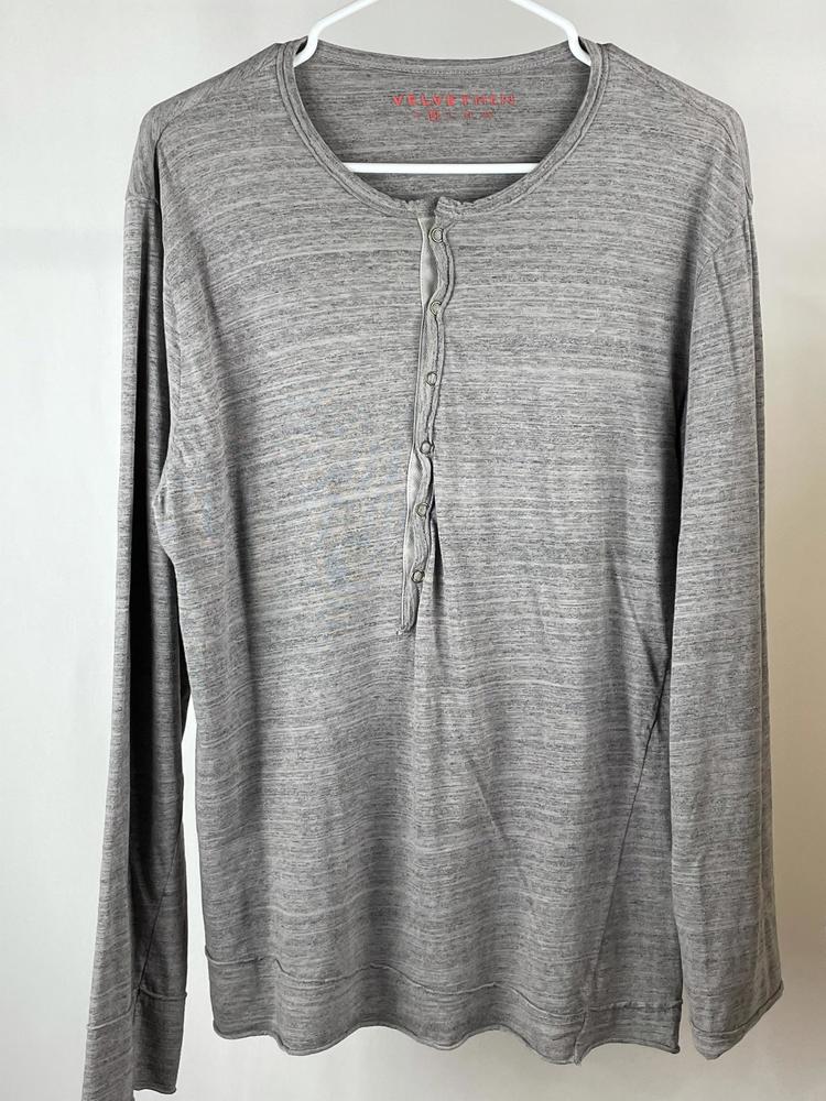Velvetmen Gray Snap Buttons Long Sleeve Henley Size Medium